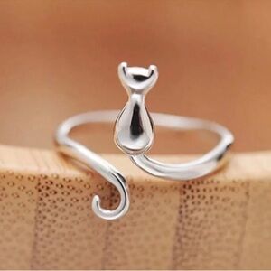 New Adjustable Silver Cat Ring